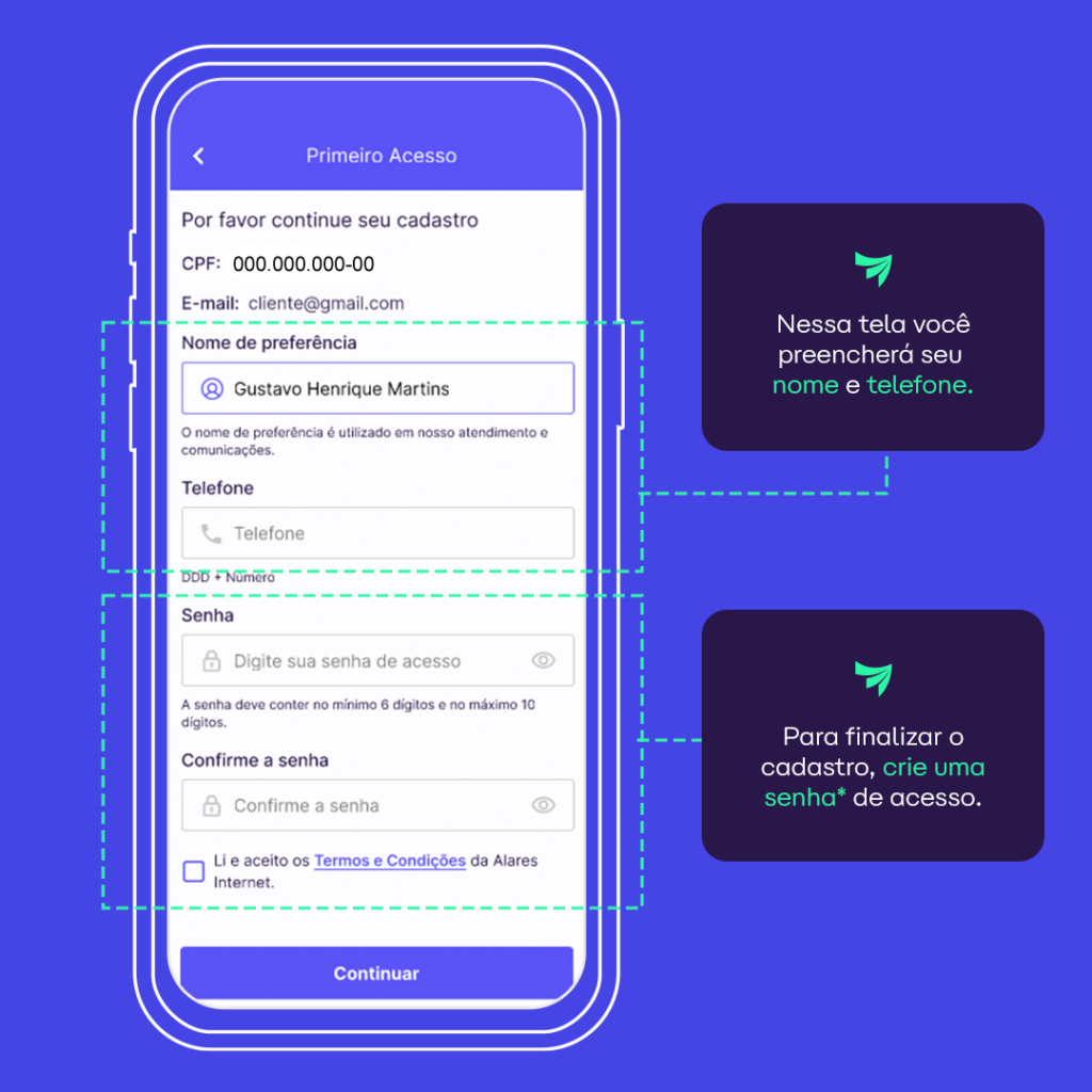 Tela indicando conclusão do cadastro, com solicitação de nome de usuário