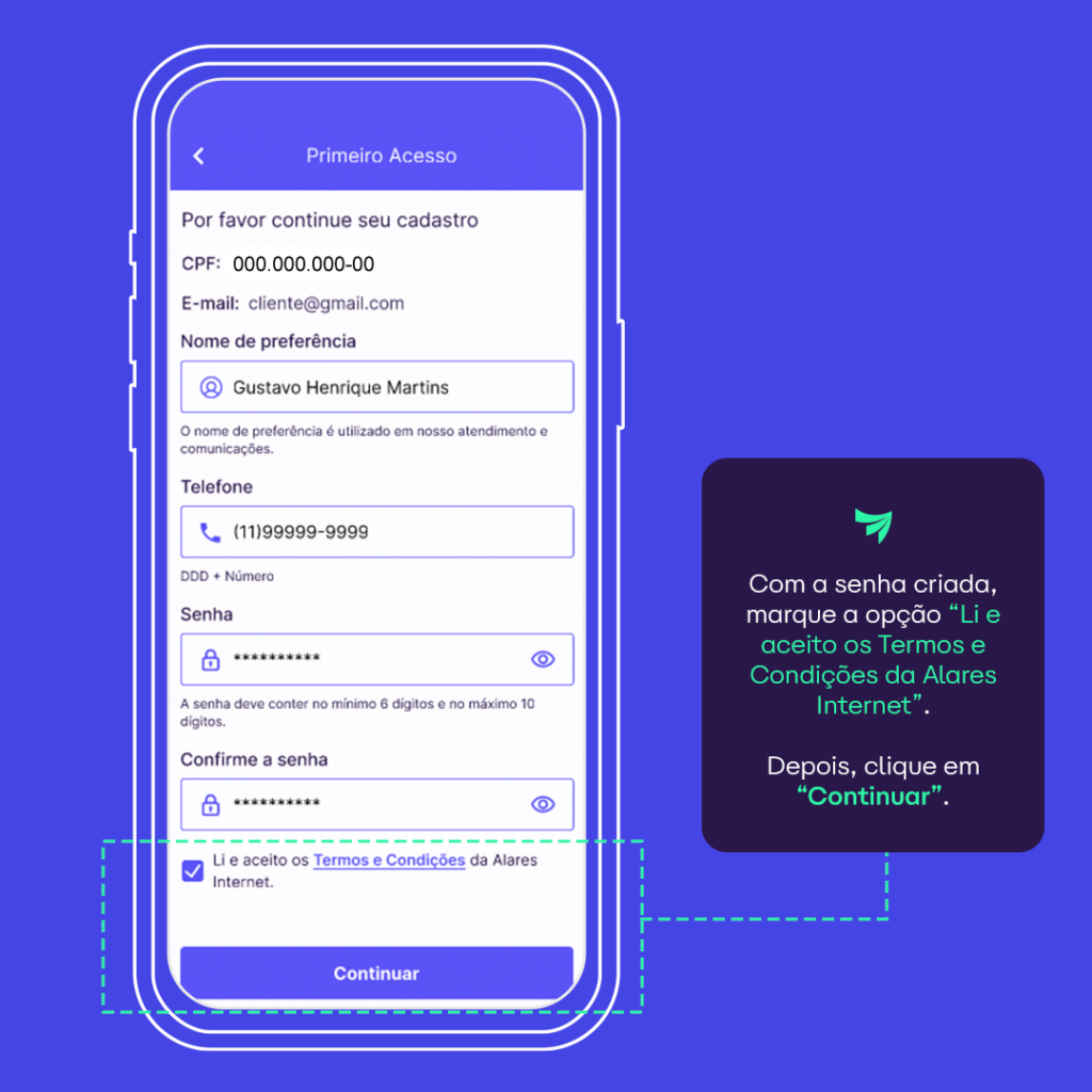 Tela indicando a conclusão do cadastro