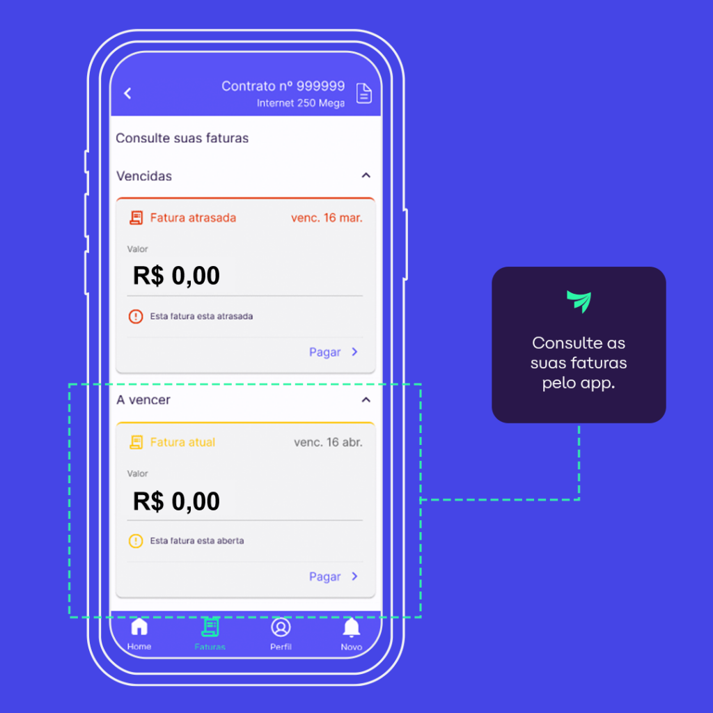 Tela indicando o histórico de faturas