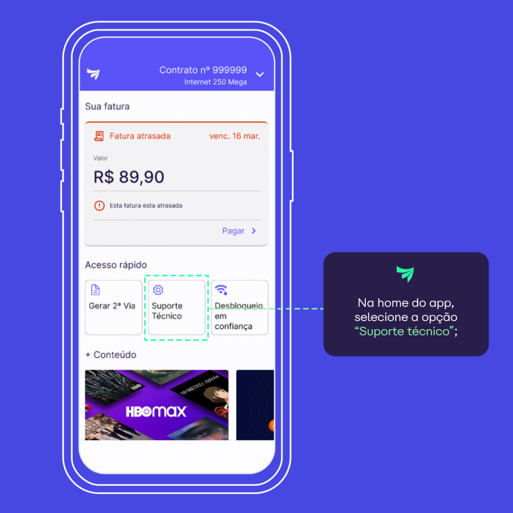 Tela indicando a solicitação de suporte técnico pelo aplicativo