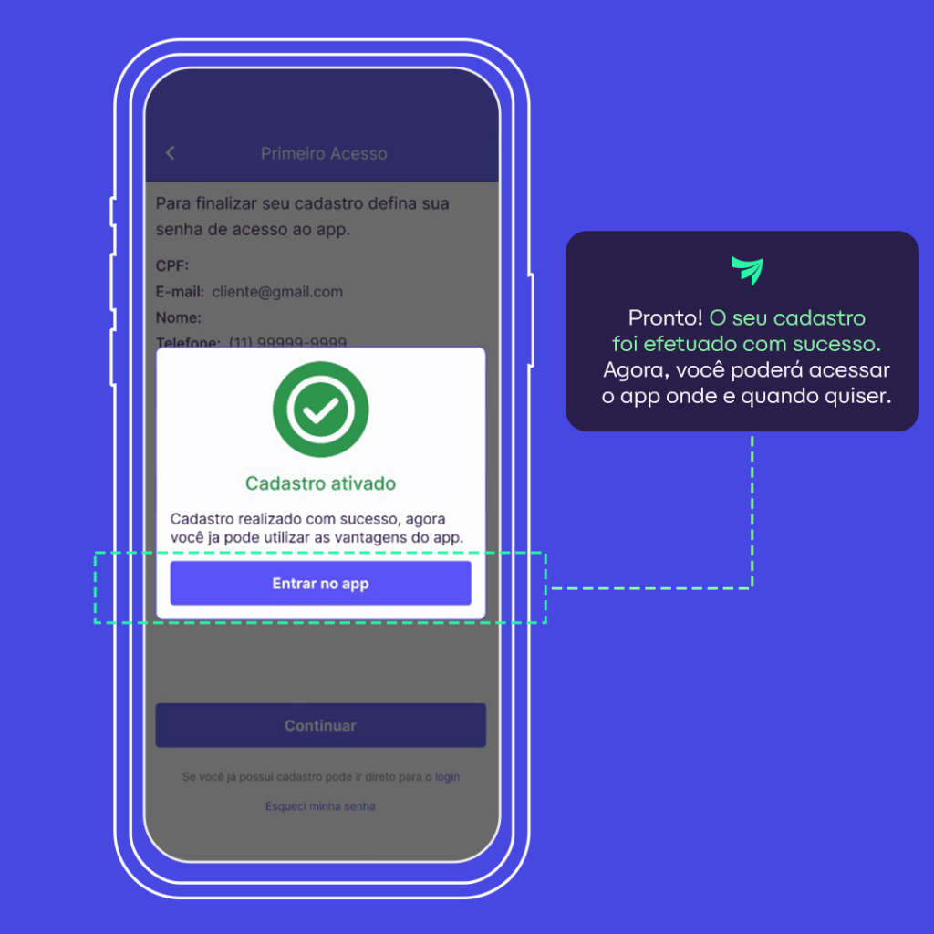 tela do app alares indicando cadastro concluído