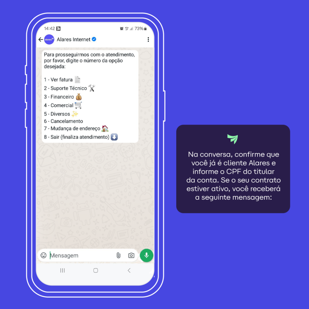tela mostrando interação com alares através do WhatsApp