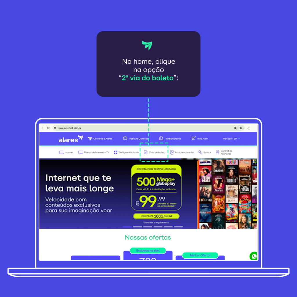 imagem mostrando opção de gerar 2ª via de boleto Alares no site