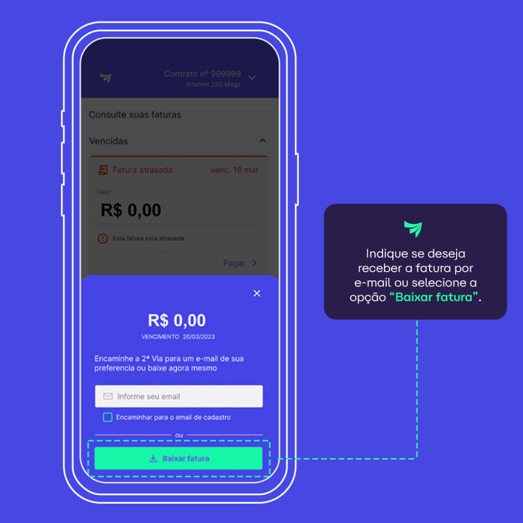 imagem mostrando opção de baixar fatura Alares no app