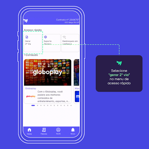 imagem mostrando opção de gerar 2ª via da fatura Alares no app