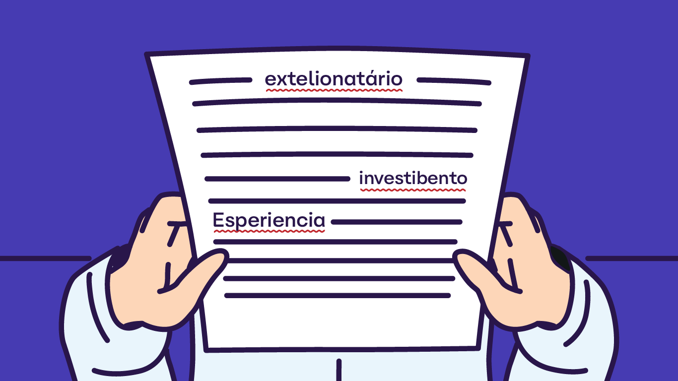 Ilustração simulando portal de notícias, com destaque em palavra escrita de forma incorreta, indicando como identificar notícias falsas